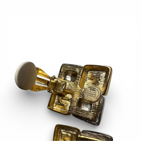 Vintage Givenchy Paris Mixed Metal Clip-On Earrings | Gold & Silver Tone | 1980s - Picture 5 of 5